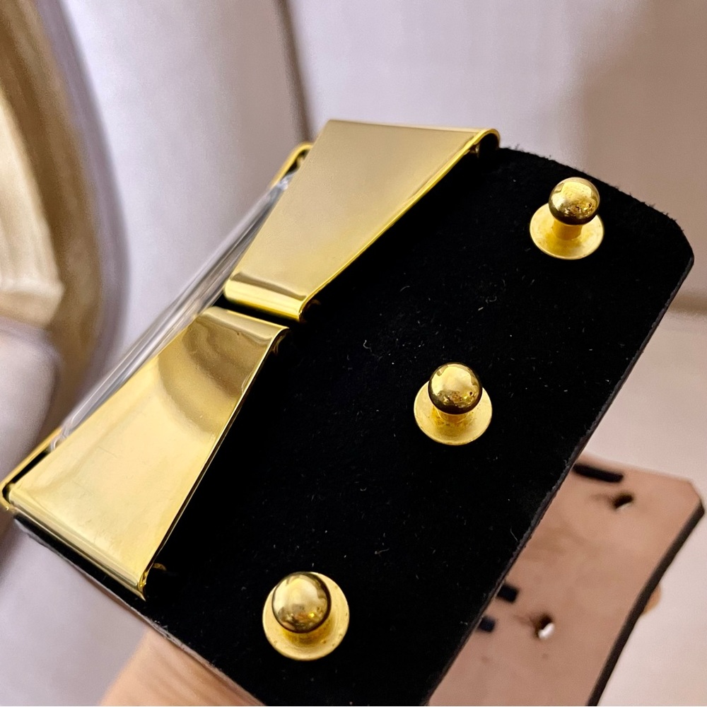 🖤 Balmain X H&M leather statement bracelet mirror gold tone suede rhinestone - Picture 10 of 13